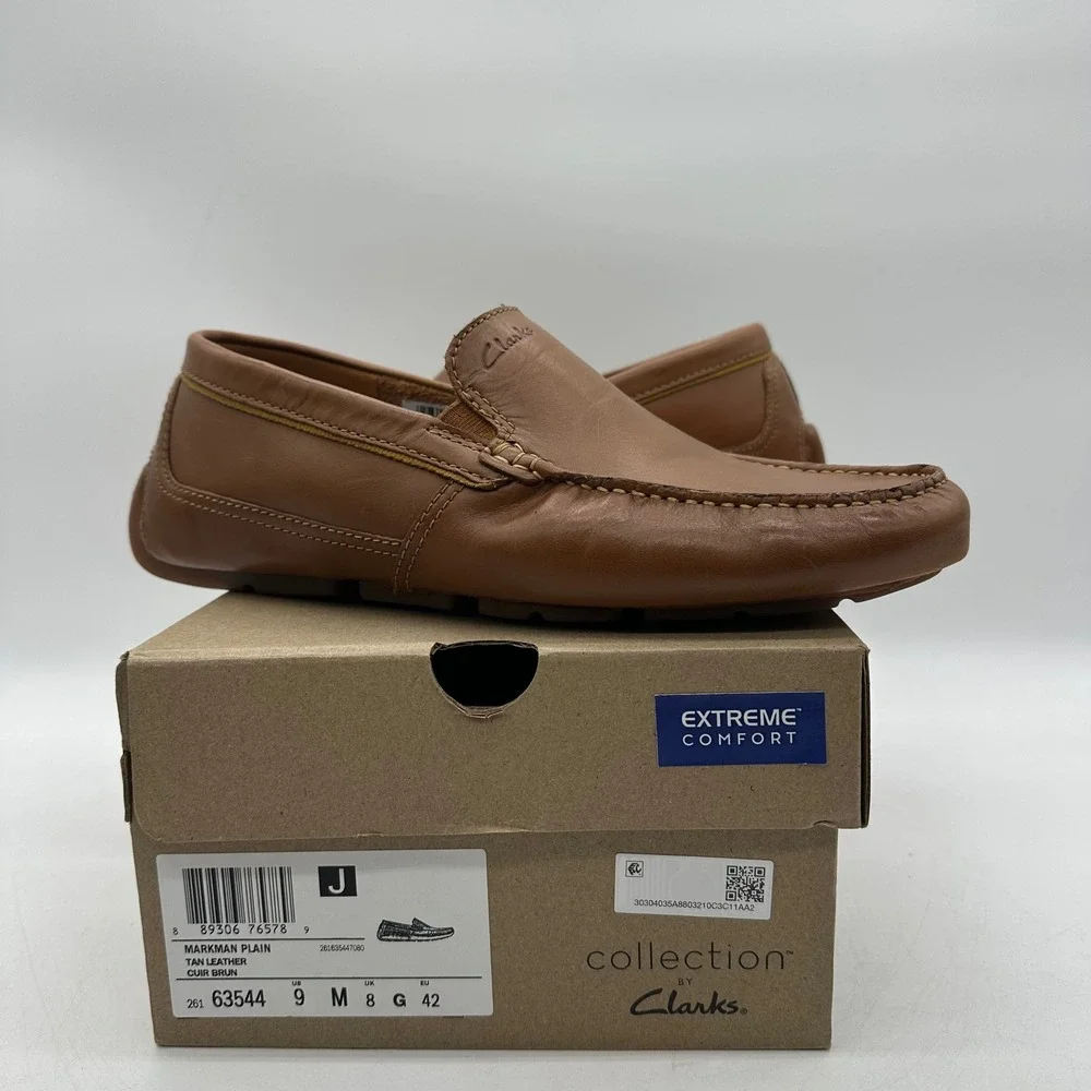 Clarks 63544 Mens Size 9 Markman Plain Tan Leather Driving Loafer Moccasin Shoes